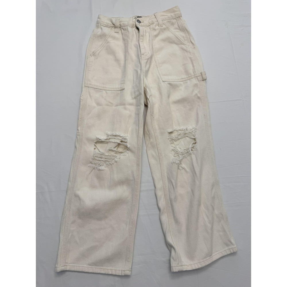 Simple‎ Society Carpenter Pants Juniors 5/27 White Ripped Straight Leg Denim